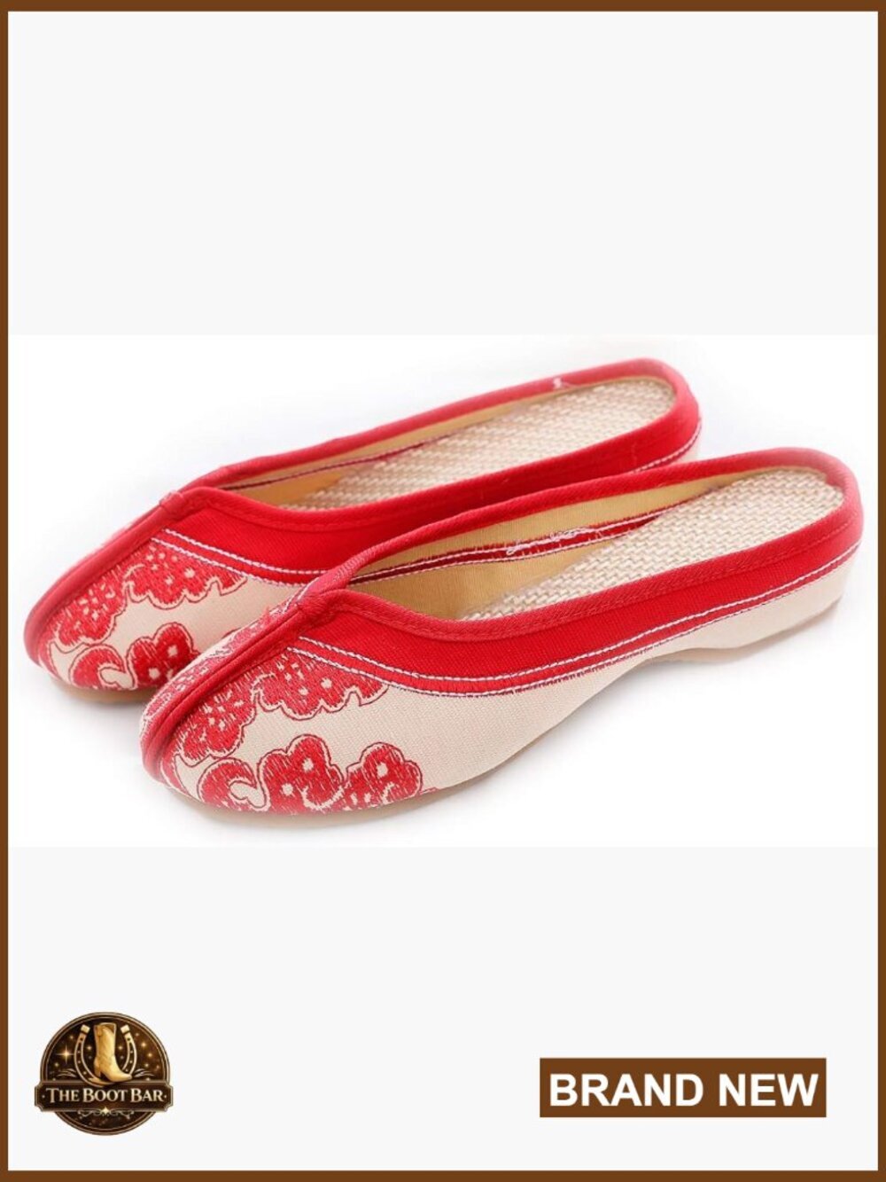 Chinese Style Embroidered Canvas Slippers with Floral Pattern - Non-Slip Rubber